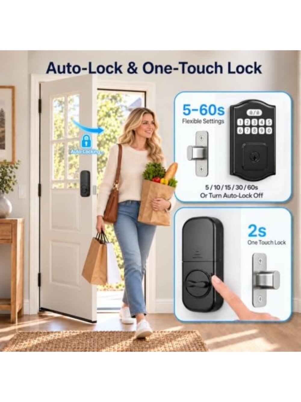 Smart Keyless Entry Deadbolt Lock with Keypad, 200 User Codes, Auto-Lock Feature - Picture 5 of 6